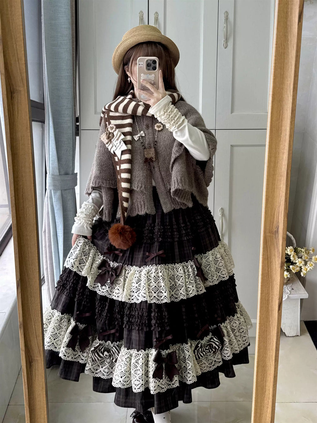 Coco Grace - Plaid Kawaii Lolita JSK Dress, Layered Ruffle & Bow and Accessories - image 3