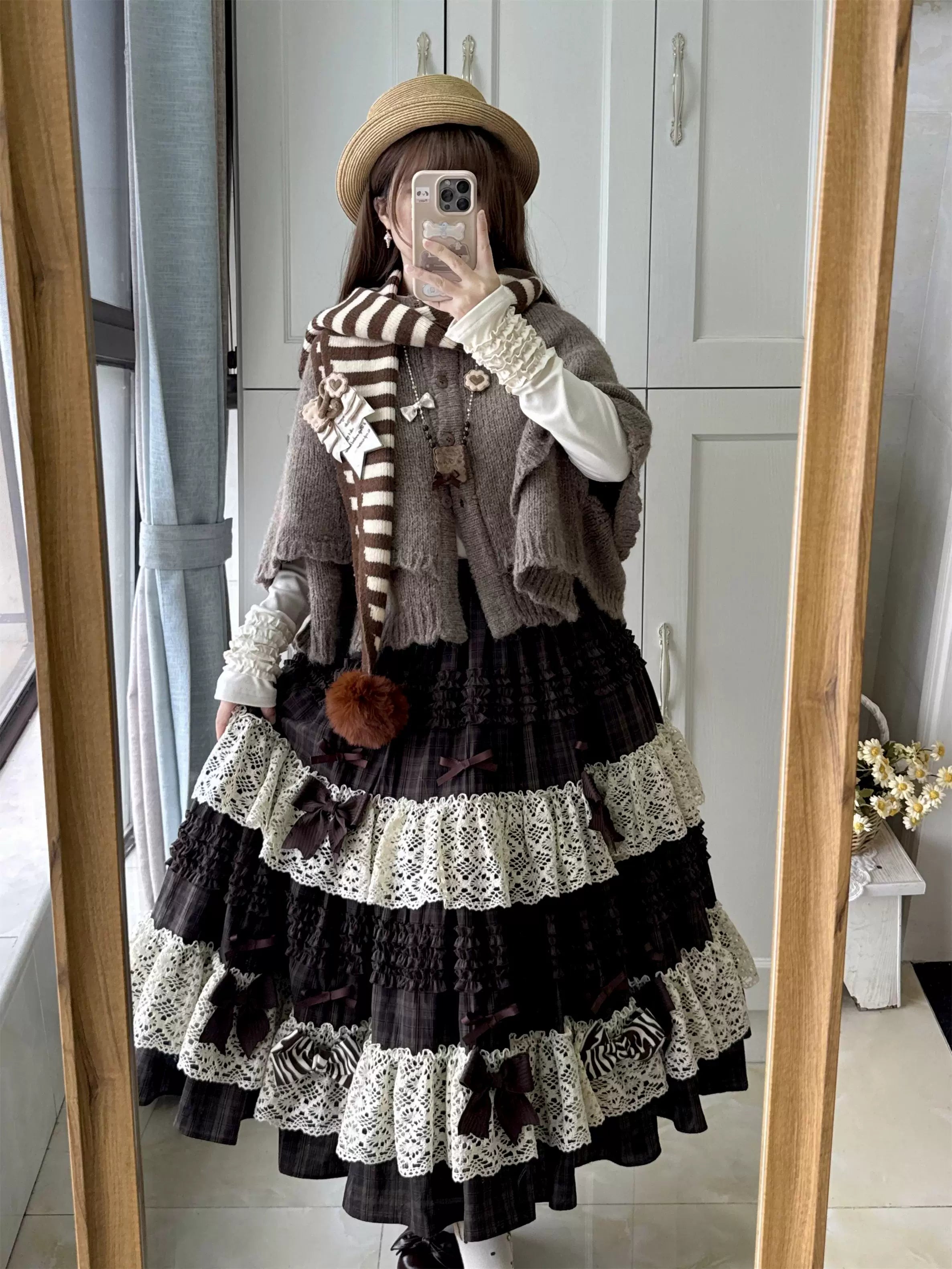 Coco Grace - Plaid Kawaii Lolita JSK Dress, Layered Ruffle & Bow and Accessories - image 3