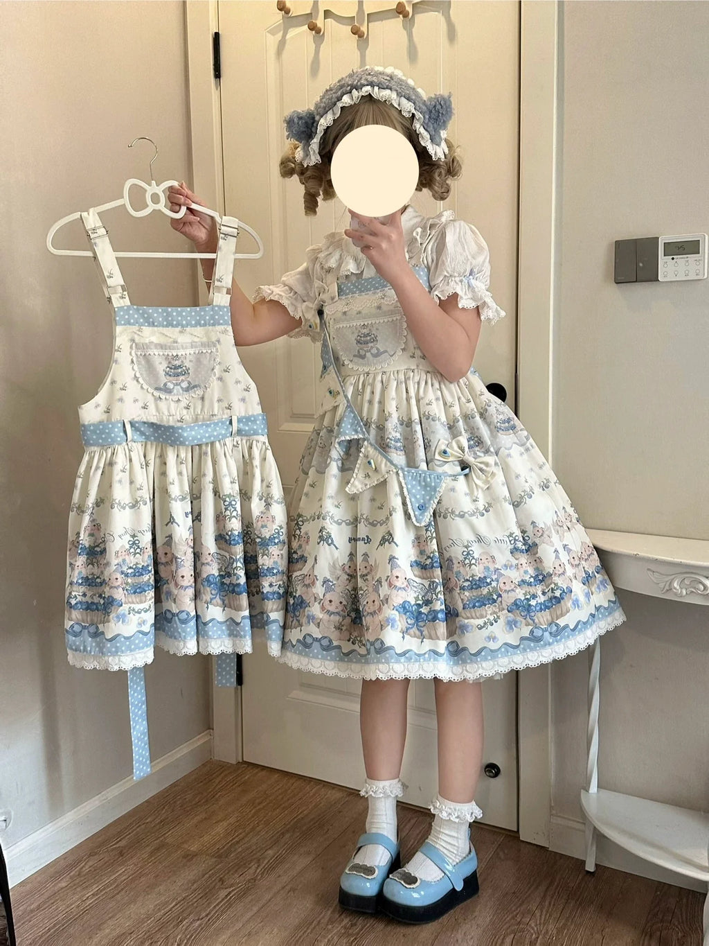 Blueberry Tart Party - Sweet Blue Lolita Salopette Dress Blueberry Tart Print JSK Dress and Accessories - image 1