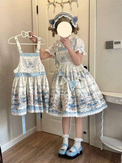 Blueberry Tart Party - Sweet Blue Lolita Salopette Dress Blueberry Tart Print JSK Dress and Accessories - image 1