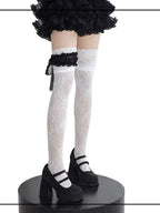 Wuxiaoliu Gothic Lolita Lace Stockings with Bow Garter - image 2