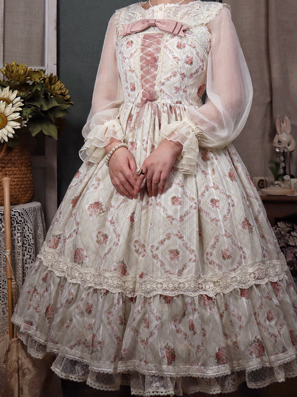 Woody Rose - Elegant Floral Lolita JSK Dress - image 12