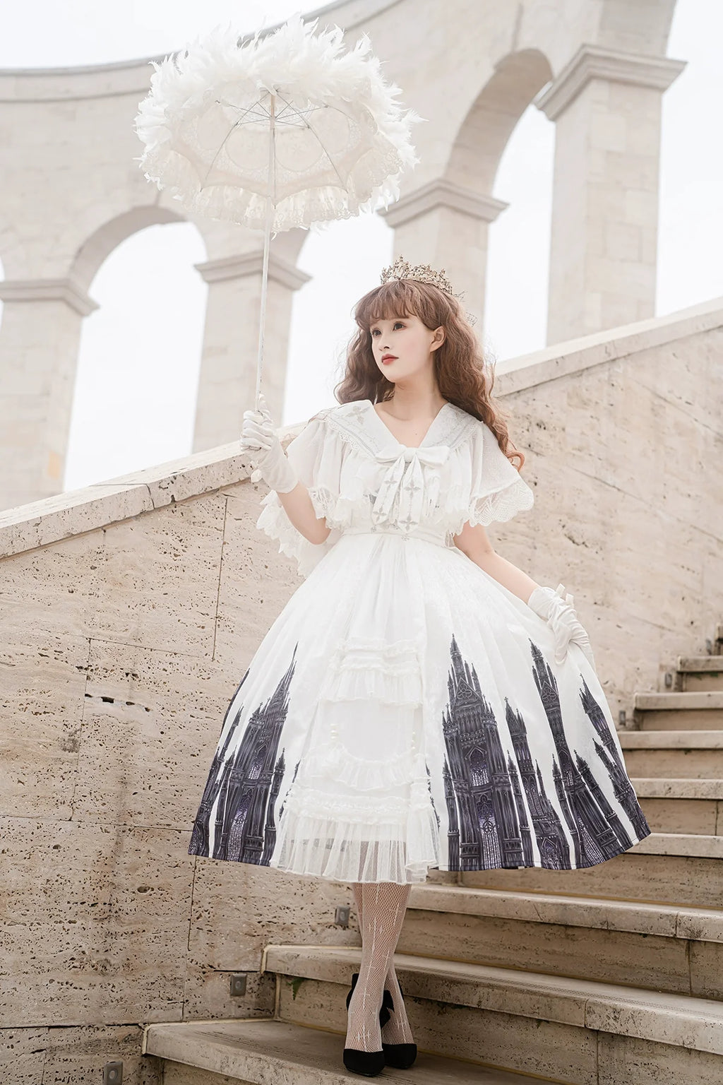 Silent Church - Gothic Lolita JSK Dress Printed Dress Thin Shawl Set - image 20