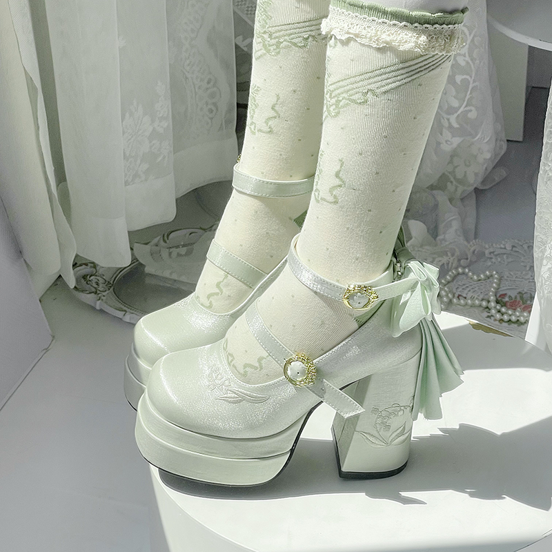 Floating Dream Lily - Elegant Lolita High Heel Shoes, Detachable Bow - image 1