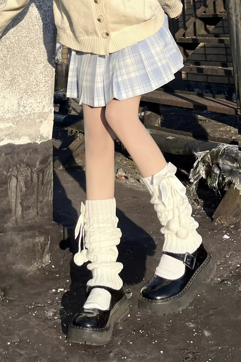 Cute Lolita Leg Warmers Winter Knitted JK Pile Socks - image 3