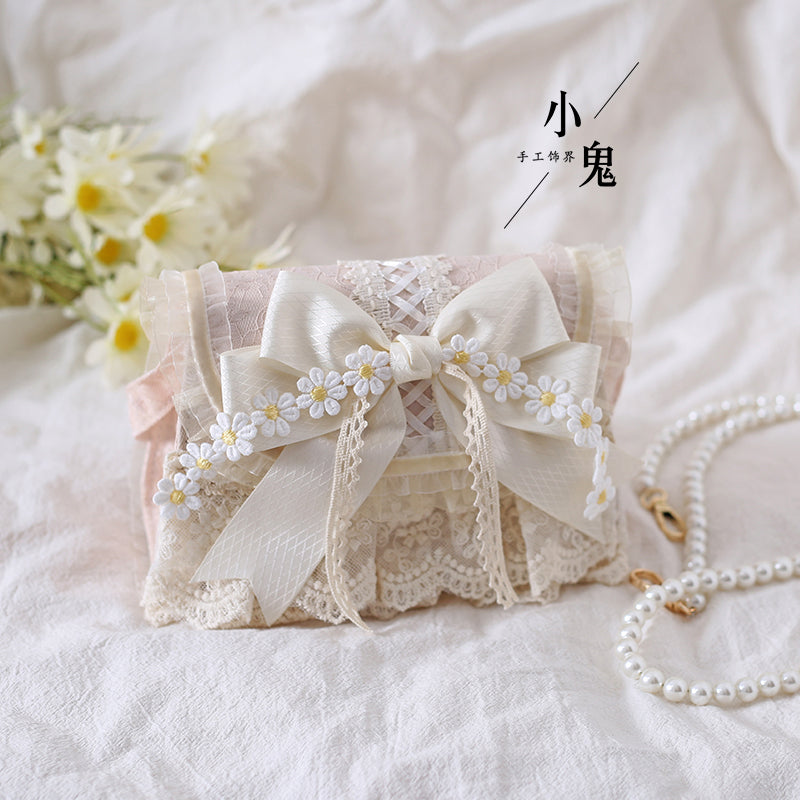 Elegant Lolita Bag Daisy Pearl Chain Lace Handbag - image 4