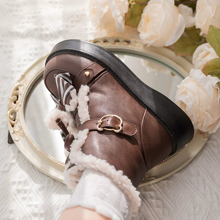 Milk Bear - Winter Lolita Shoes Thick Sole Fleece Snow Boots - image 8