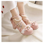 Round Toe Sweet Lolita Shoes, Detachable Pearl Chain - image 13