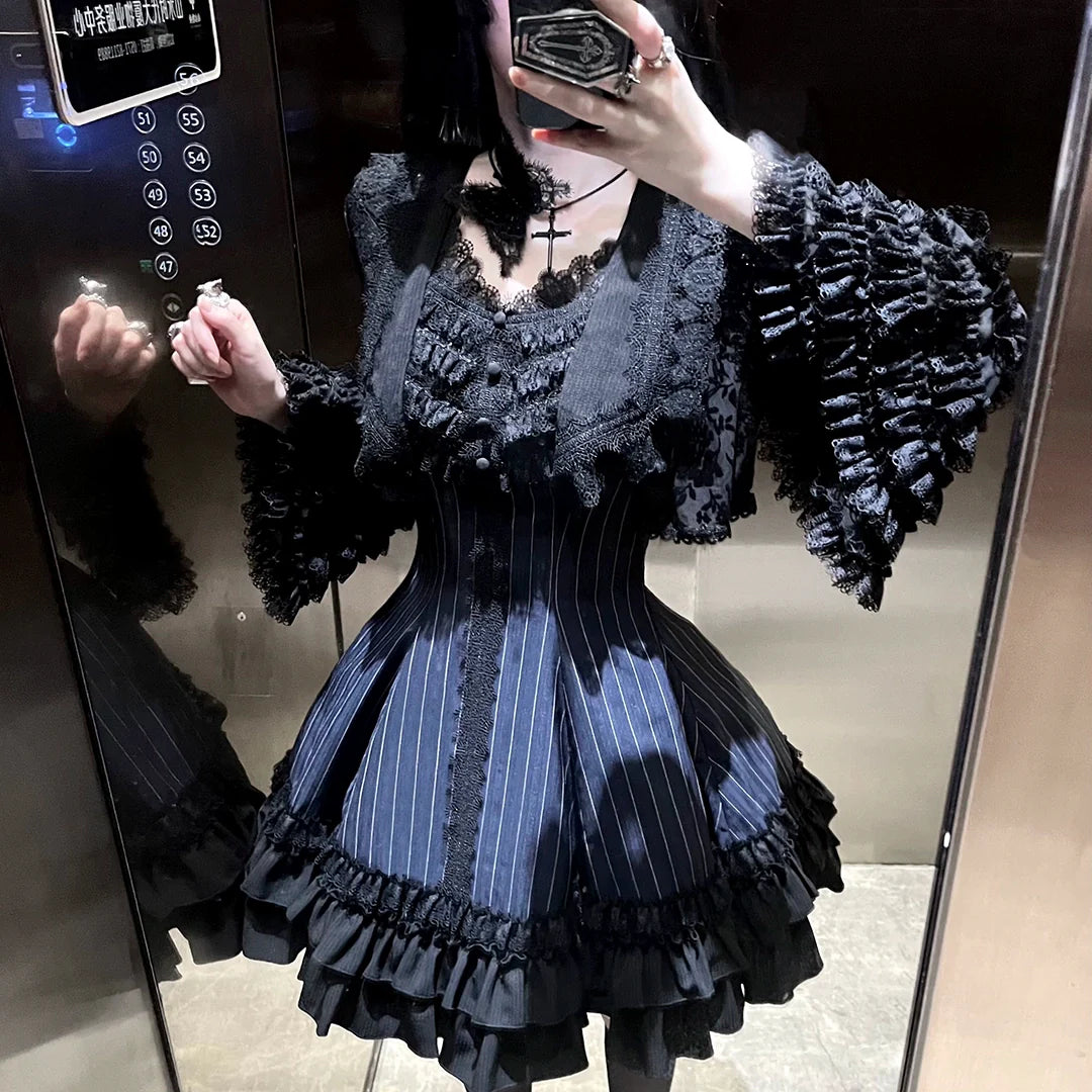 Six-Panel Gothic Lolita JSK Dress with Tiered Ruffles - image 14