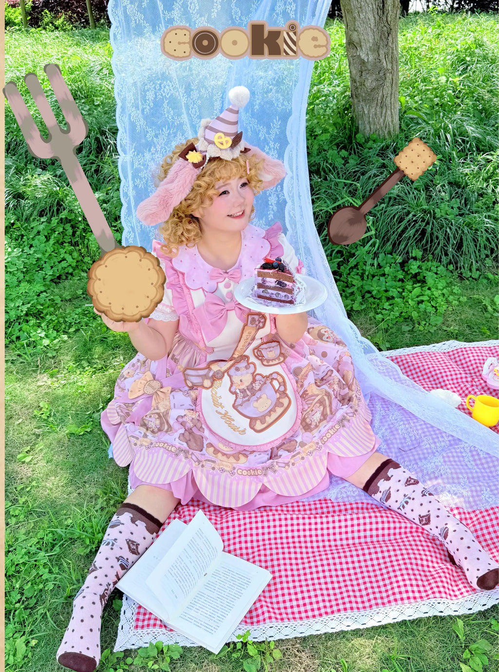 Bear Biscuit SP - Kawaii Lolita Bear Printed Dress Set with Bows - image 33