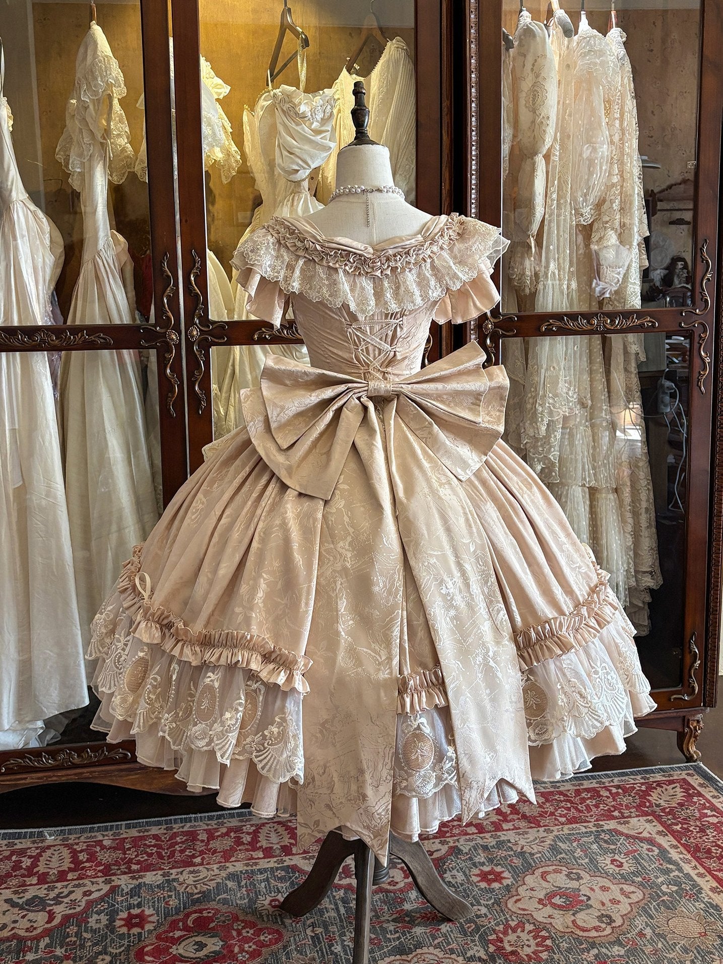 Bourbon Rose Ivory Fan Lace Embroidery Classic Lolita OP Dress - image 11