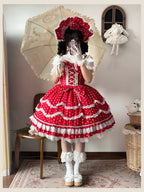 Polka Bailys - Old School Lolita JSK Suit, Red White Polka Dot Dress - image 3