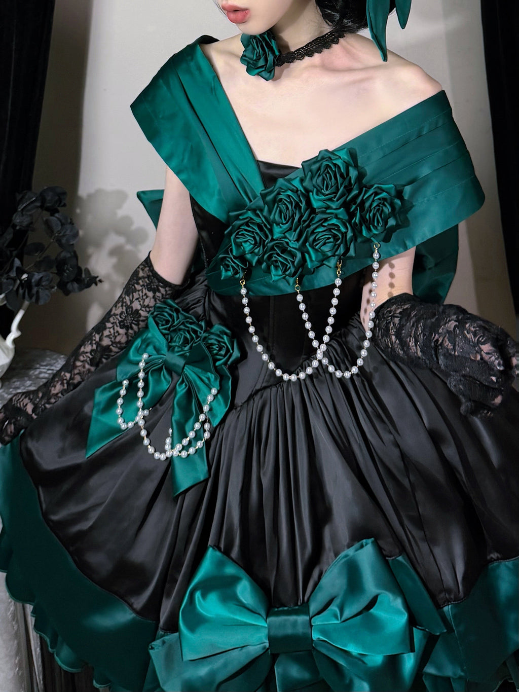 Treasure Chest Rose Lolita Green Dress - image 1