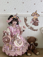Bear Biscuit SP - Kawaii Lolita Bear Printed Dress Set with Bows - image 24
