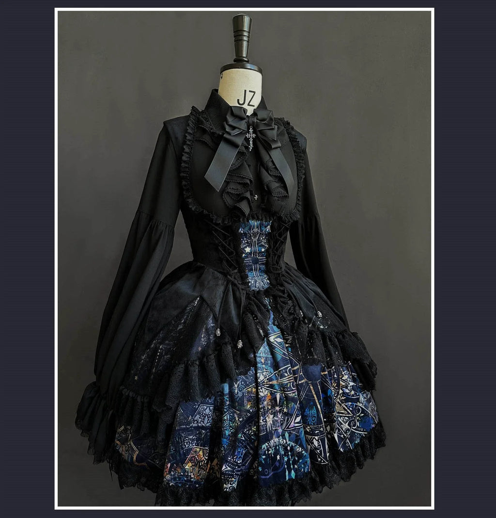 Night Traveler - Classic Gothic Lolita Dress with Stained Glass Window Print - image 20