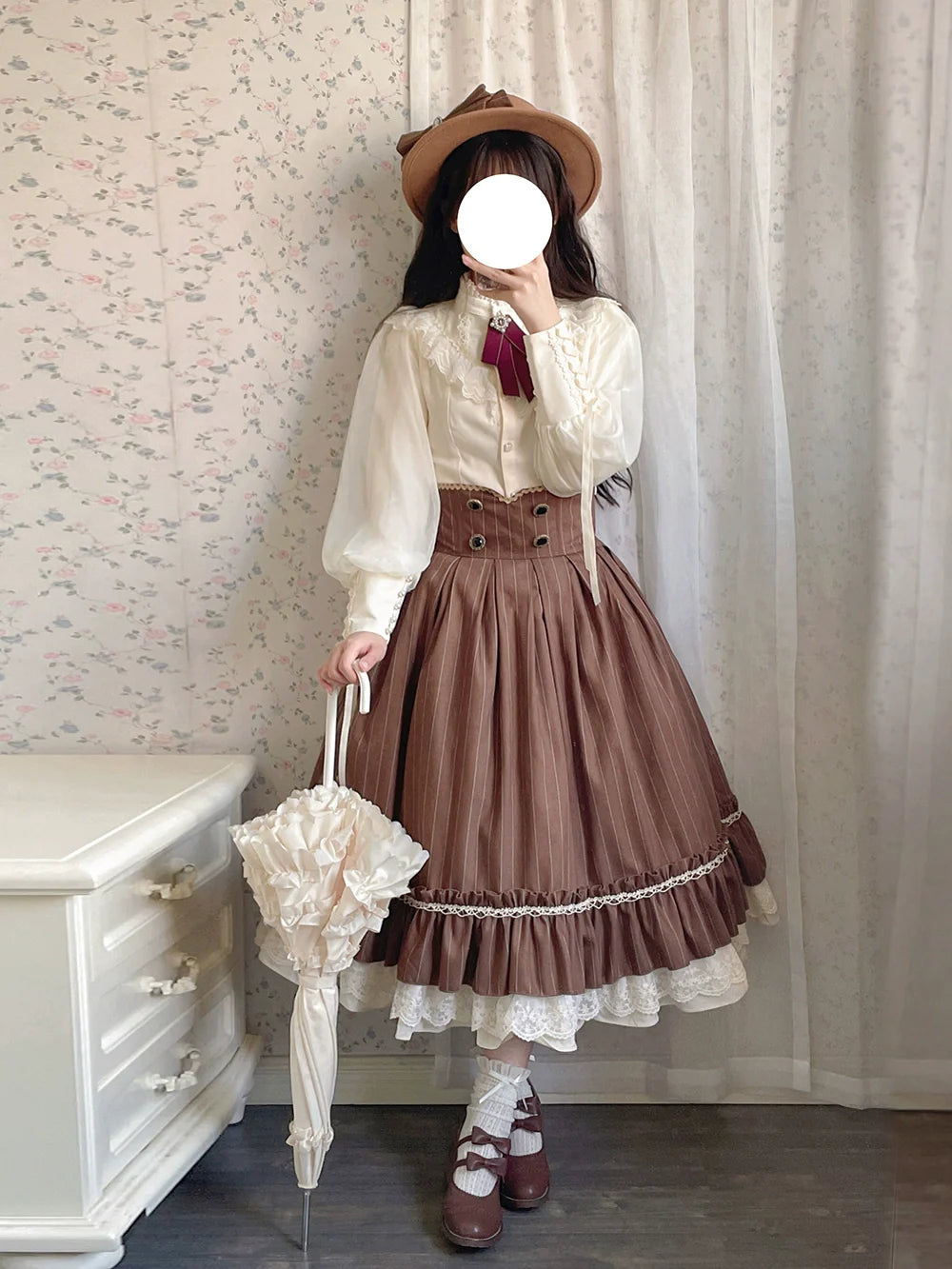 Rose Doll - Elegant Lolita Striped Fishbone Skirt - image 55
