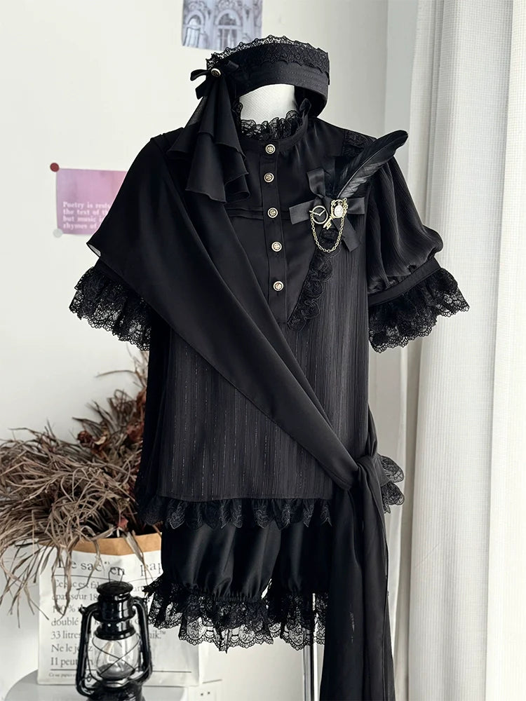 Black Moonlight - Ouji Lolita Chiffon Shirt Outfit Collection - image 12