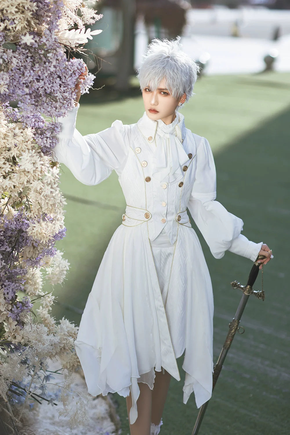 Snow Shadow - Long Sleeveless Ouji Lolita Coat - image 3