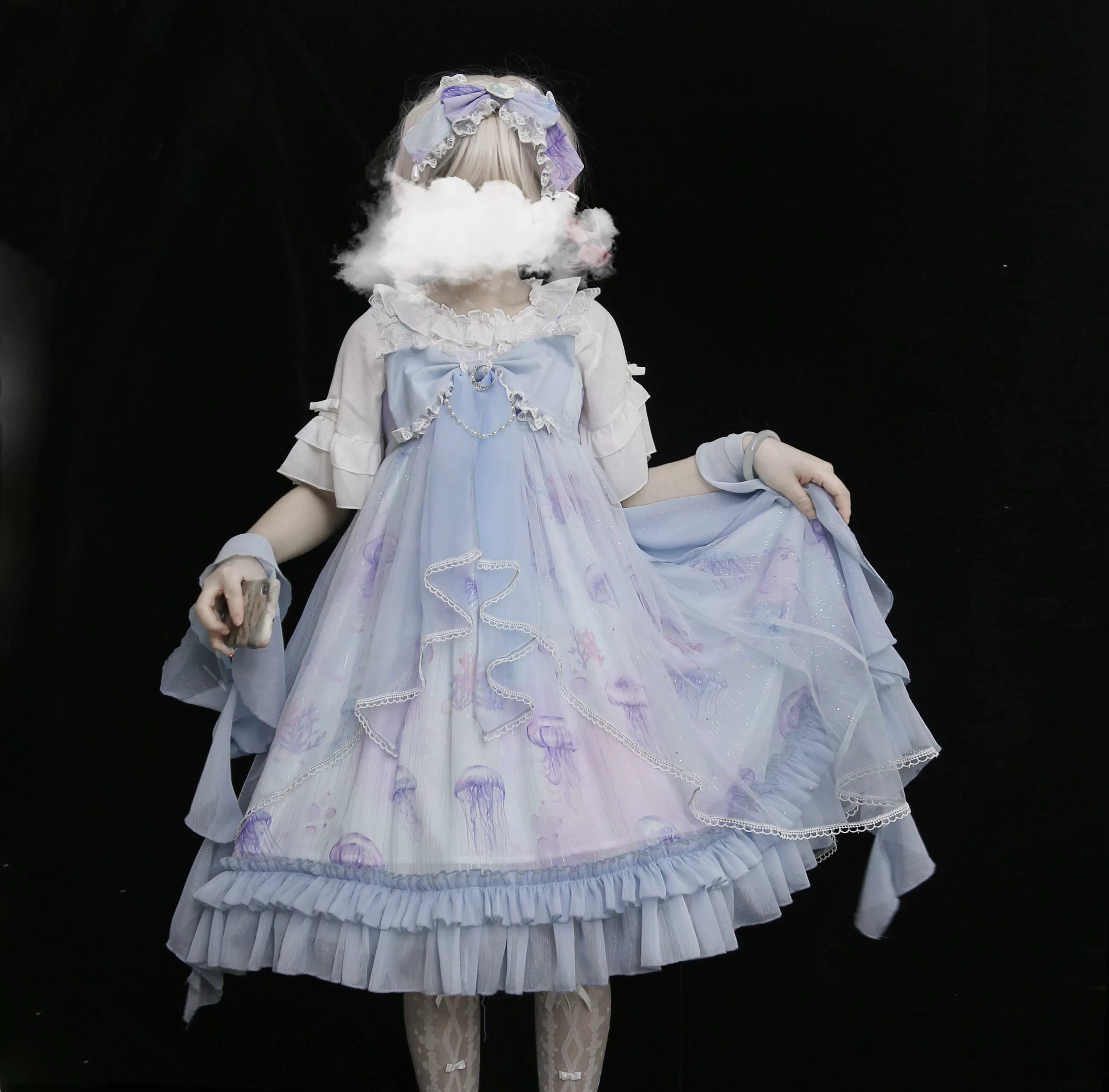 Coral Jellyfish - Sweet Lolita High-waist JSK Dress, Jellyfish & Coral Print and Accessories - image 56