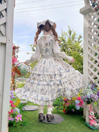 Meow Wreath - Classic Lolita Button Closure JSK Dress, Cat and Wreath Print - image 3