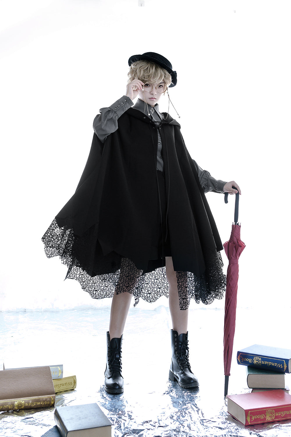 Black and Blue Retro Ouji Lolita Shirt with Mutton Sleeves - image 23