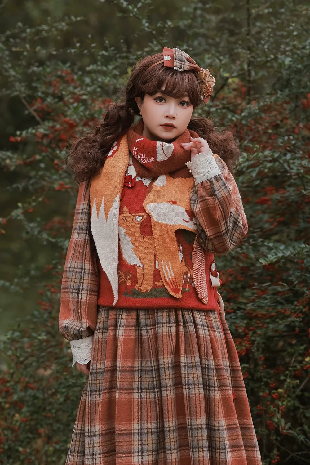 Chubby Fox in the Forest - Kawaii Lolita Accessories Knitted Fox Scarf Embroidered Faux Collar - image 21