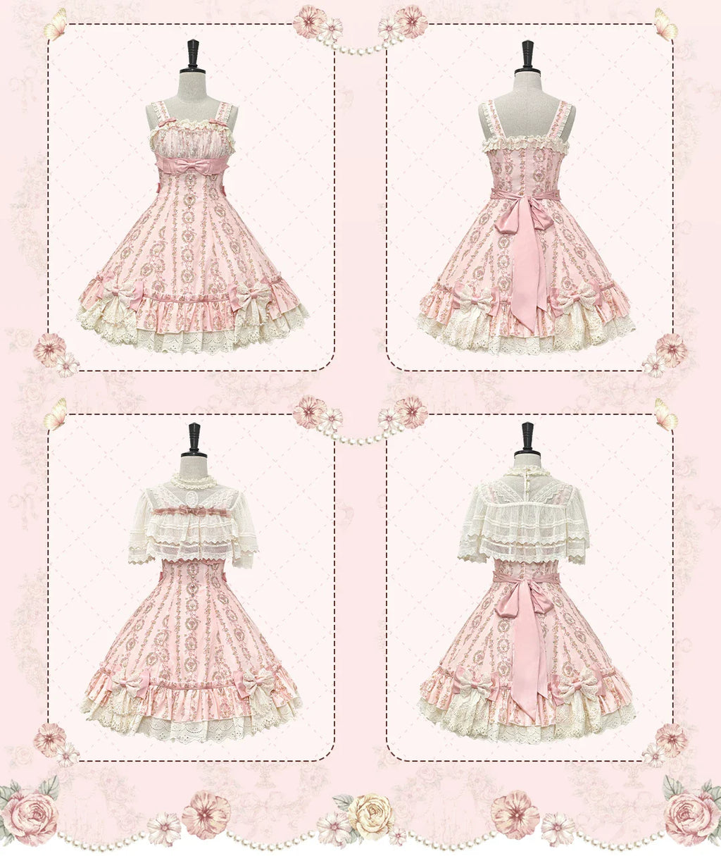 Whispers of Blossoms & Candlelight - Sweet Lolita Floral Printed JSK Dress with Bows and Accessories - image 6