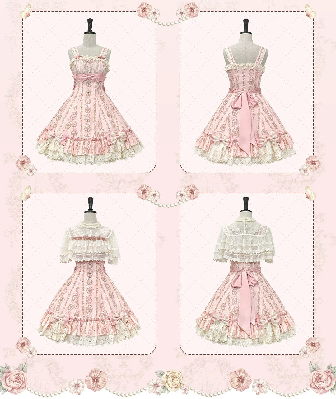 Whispers of Blossoms & Candlelight - Sweet Lolita Floral Printed JSK Dress with Bows and Accessories - image 6