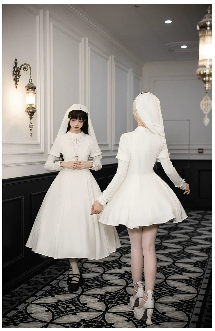 Nihil - Gothic Nun Lolita OP Dress, Irregular Hem Cape and Accessories - image 26