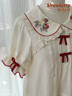 Sweet Lolita Shirt Strawberry Embroidery Ivory Blouse - image 2