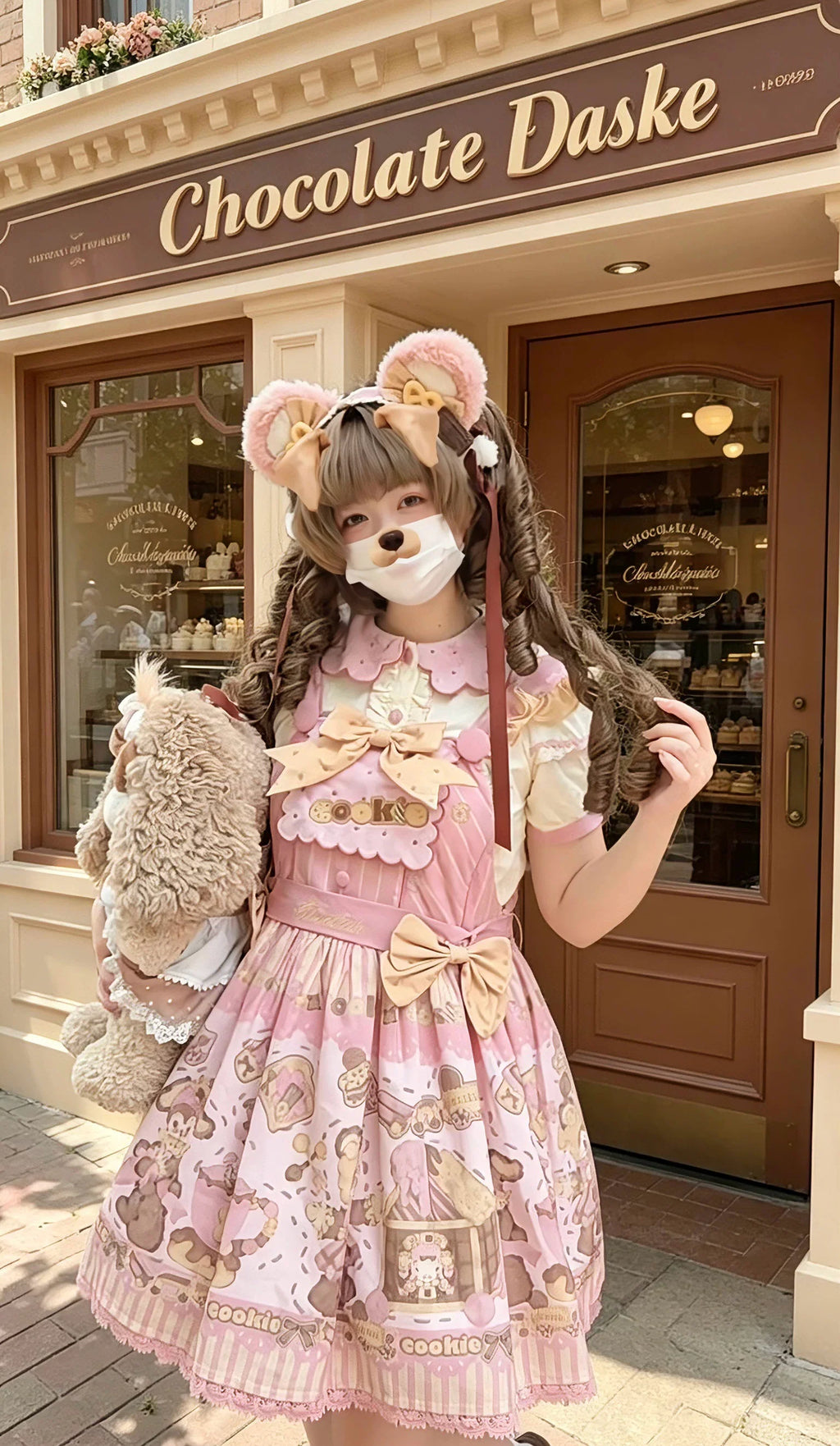 Bear Biscuit SP - Kawaii Lolita Bear Printed Dress Set with Bows - image 40