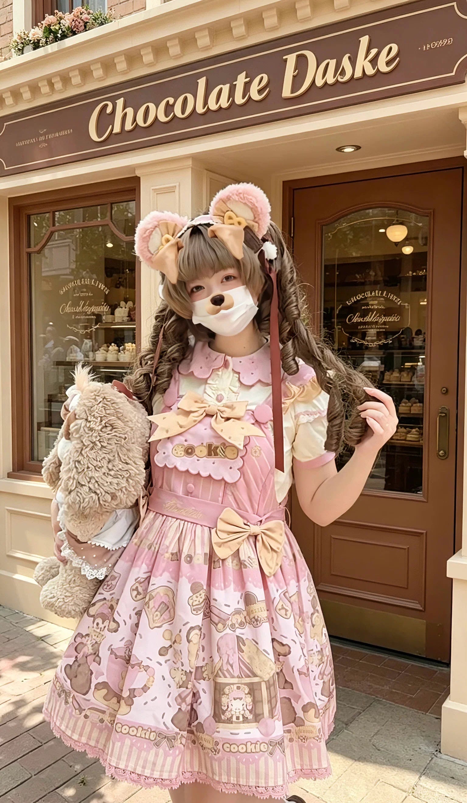 Bear Biscuit SP - Kawaii Lolita Bear Printed Dress Set with Bows - image 40