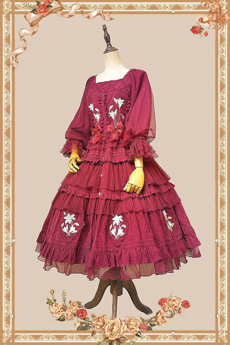 Melaleuca Lily - Embroidery Country Lolita Blouse and Skirt and Accessories - image 26