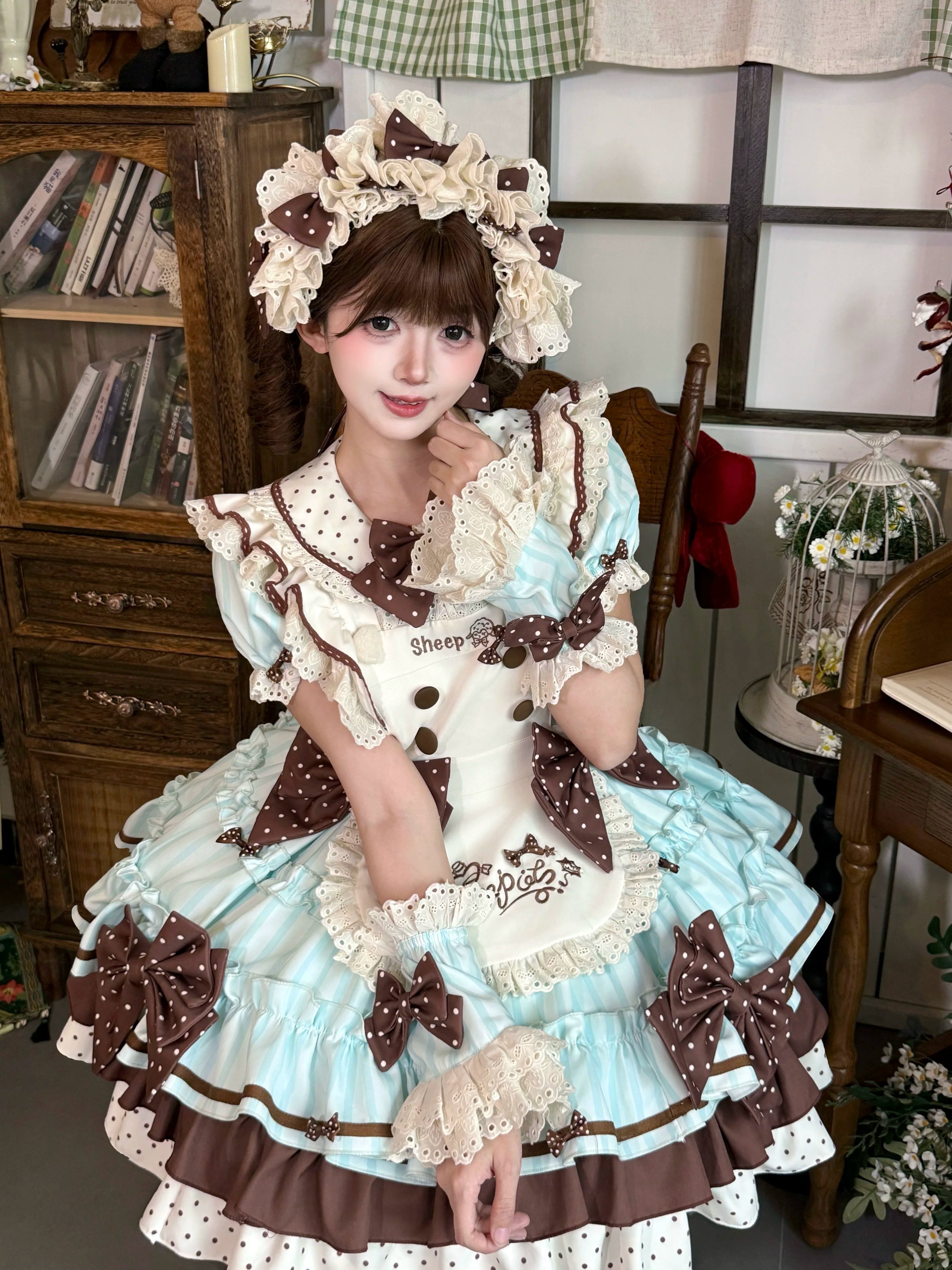 Honeyed Oath - Sweet Lolita Polka Dot OP Dress, Detachable Apron - image 7