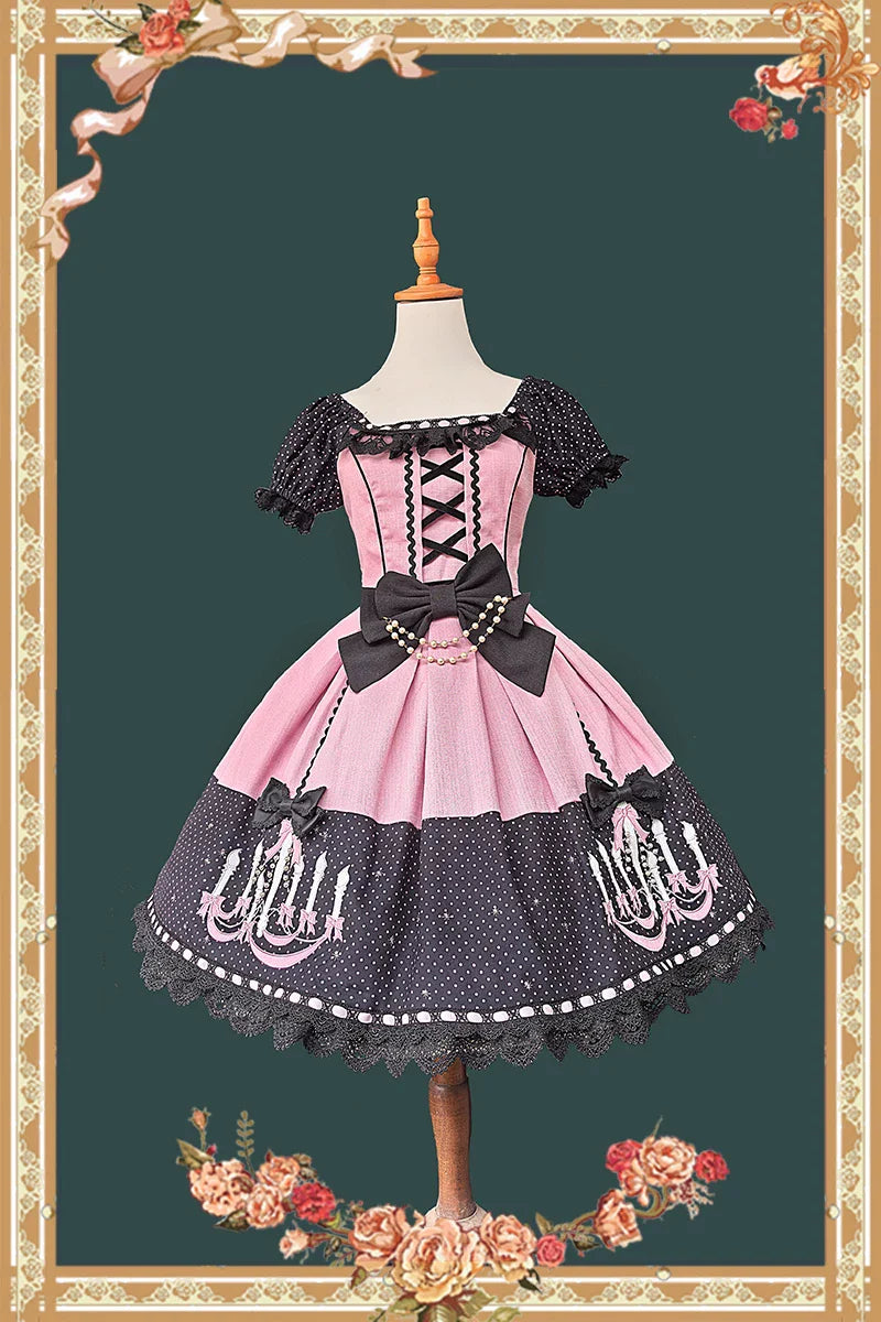 Chandelier - Old School Lolita OP Dress, Polka Dot, Chandelier Print and Accessories - image 1