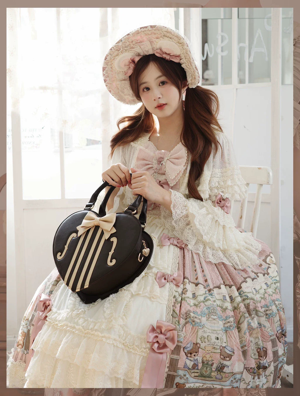 Heart of Violin - PU Classic Lolita Heart Shaped Bag, Violin and Bow Detail - image 9