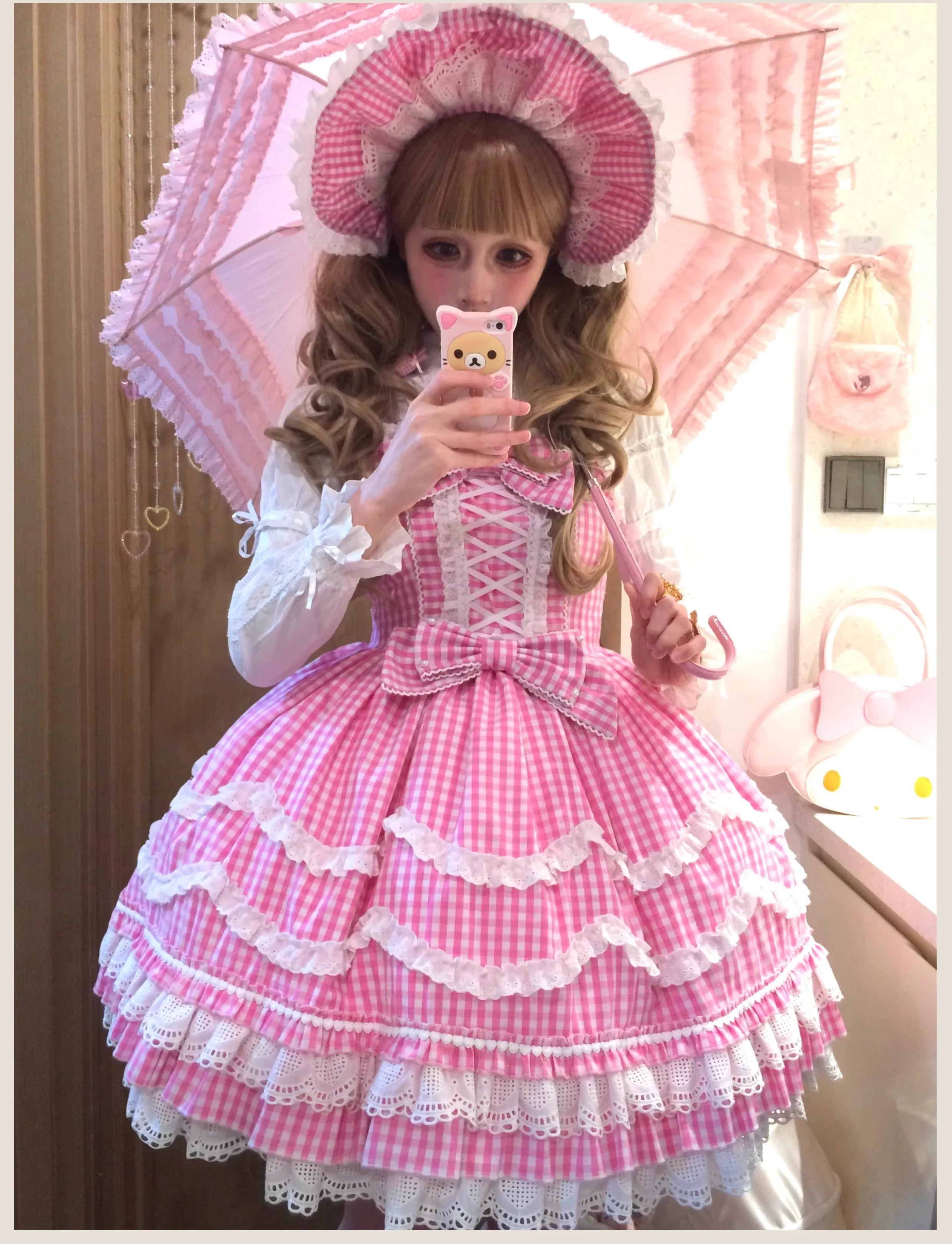 Plaid Baileys - Pink Plaid Old School Lolita JSK Dress - image 3