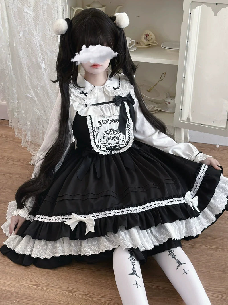Sweet Bear - Kawaii Lolita JSK Dress Embroidery Flounce Hem - image 14