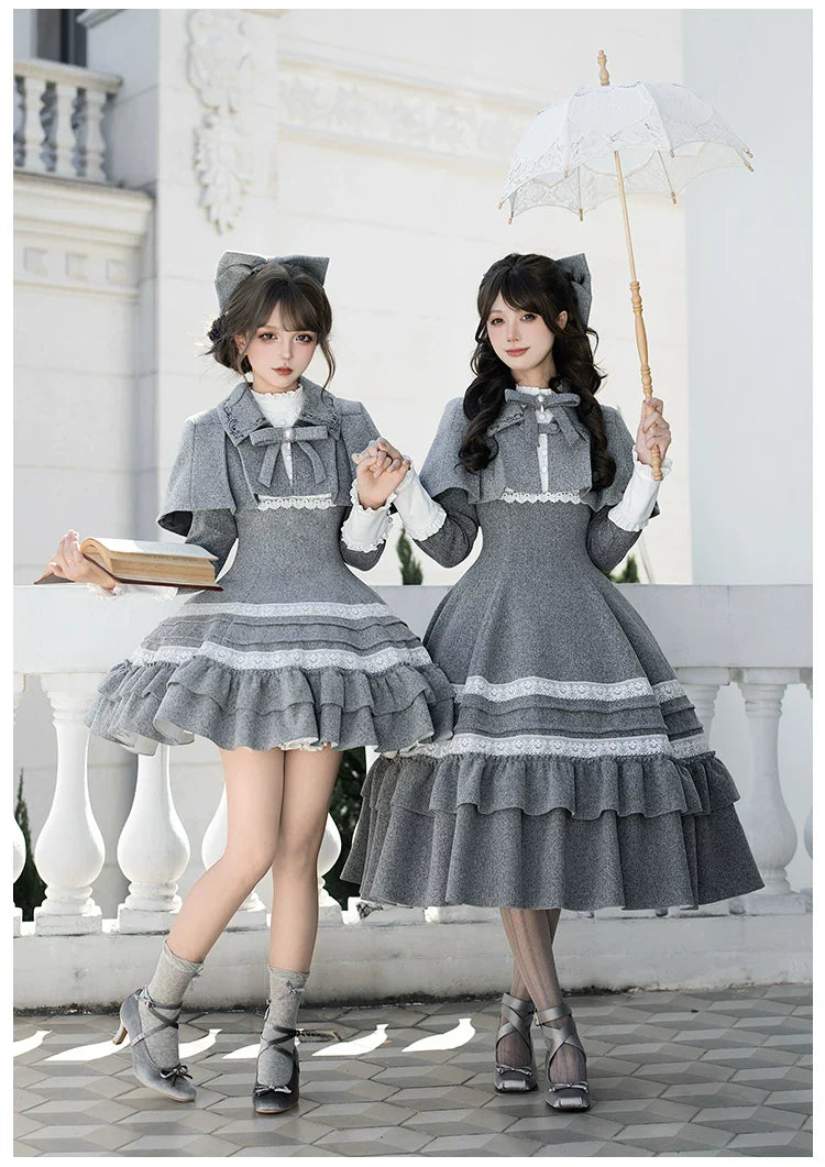 Reminisce - Pile Classic Lolita Dress, Detachable Cape and Accessories - image 4