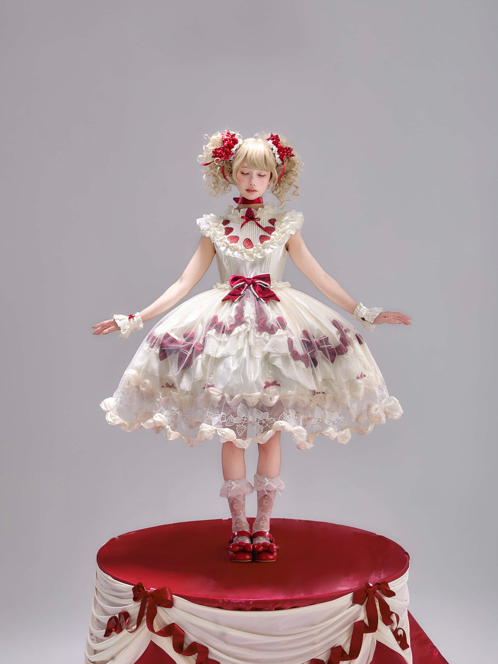 Strawberry Cream Cake White Sweet Lolita OP Set - image 13