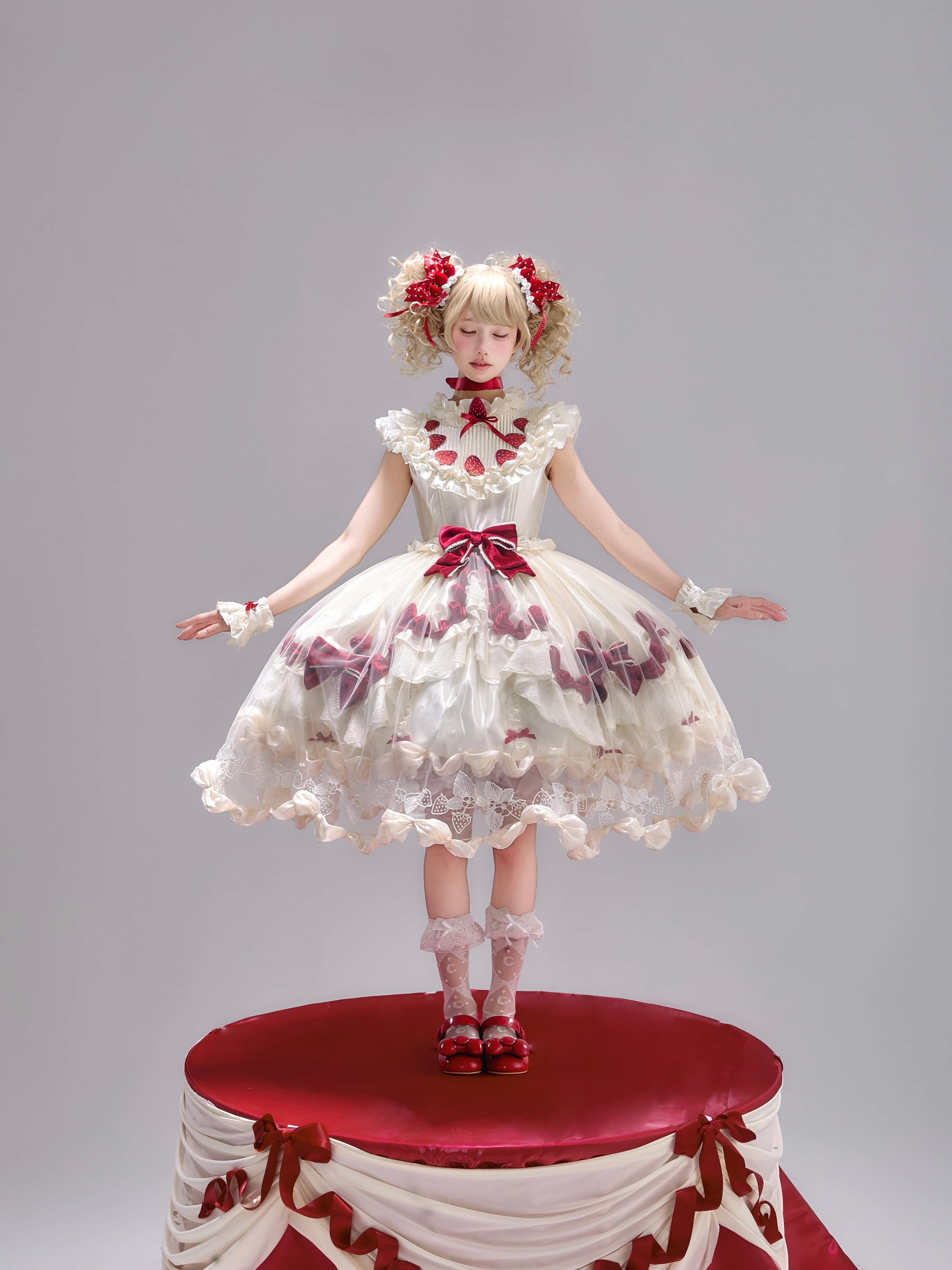 Strawberry Cream Cake White Sweet Lolita OP Set - image 13