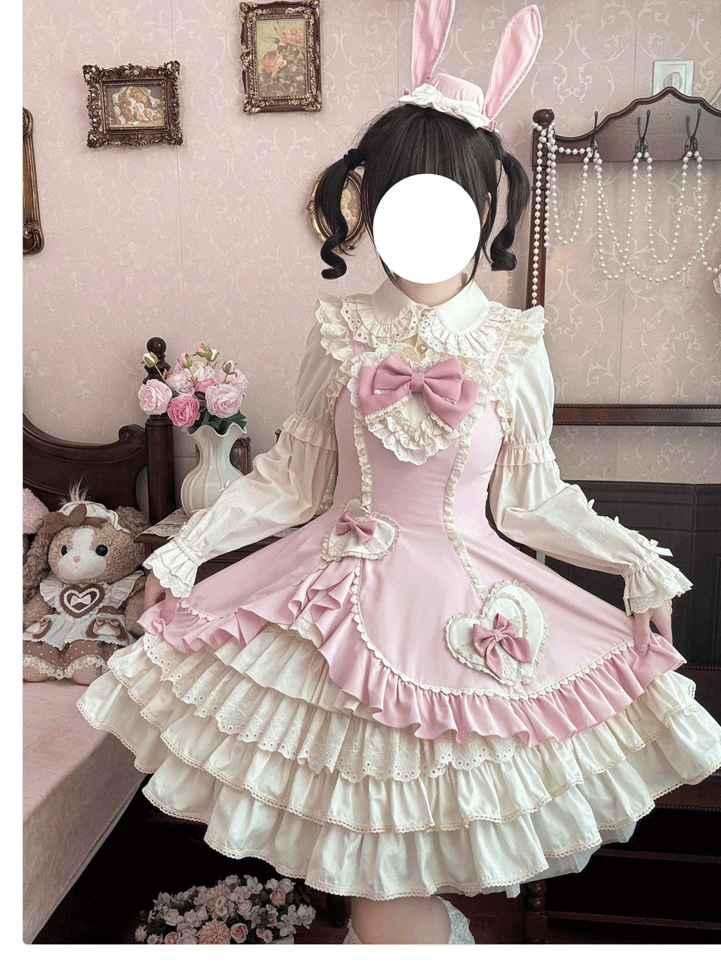 Cream Bud - Tiered Hem Old School Lolita JSK, Side Opening - image 2