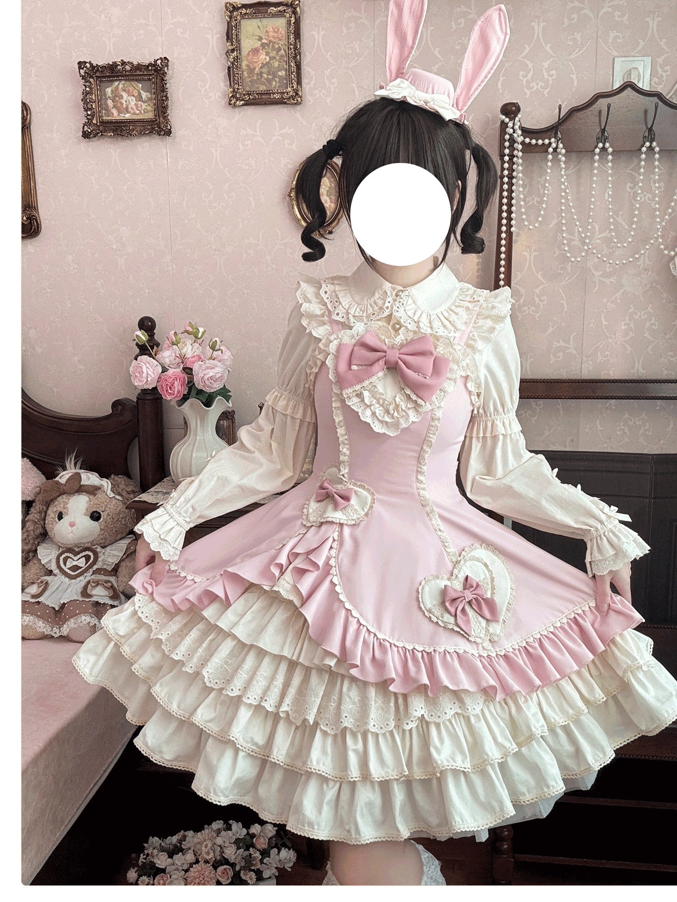 Cream Bud - Tiered Hem Old School Lolita JSK, Side Opening - image 2