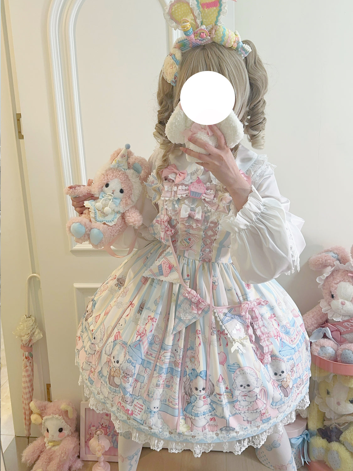 Sweet Tea Party - Kawaii Lolita JSK Puppy Printed Dress with Sash - image 6