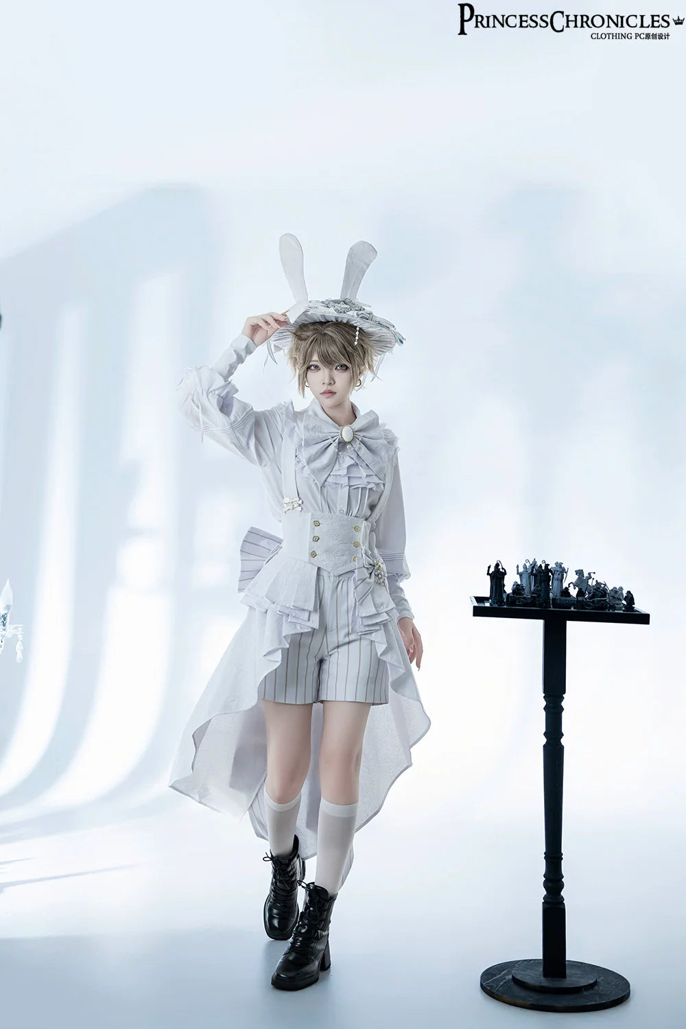 Rabbit Theater White Moonlight - Ouji Lolita Shorts Set, Rabbit Hat - image 15