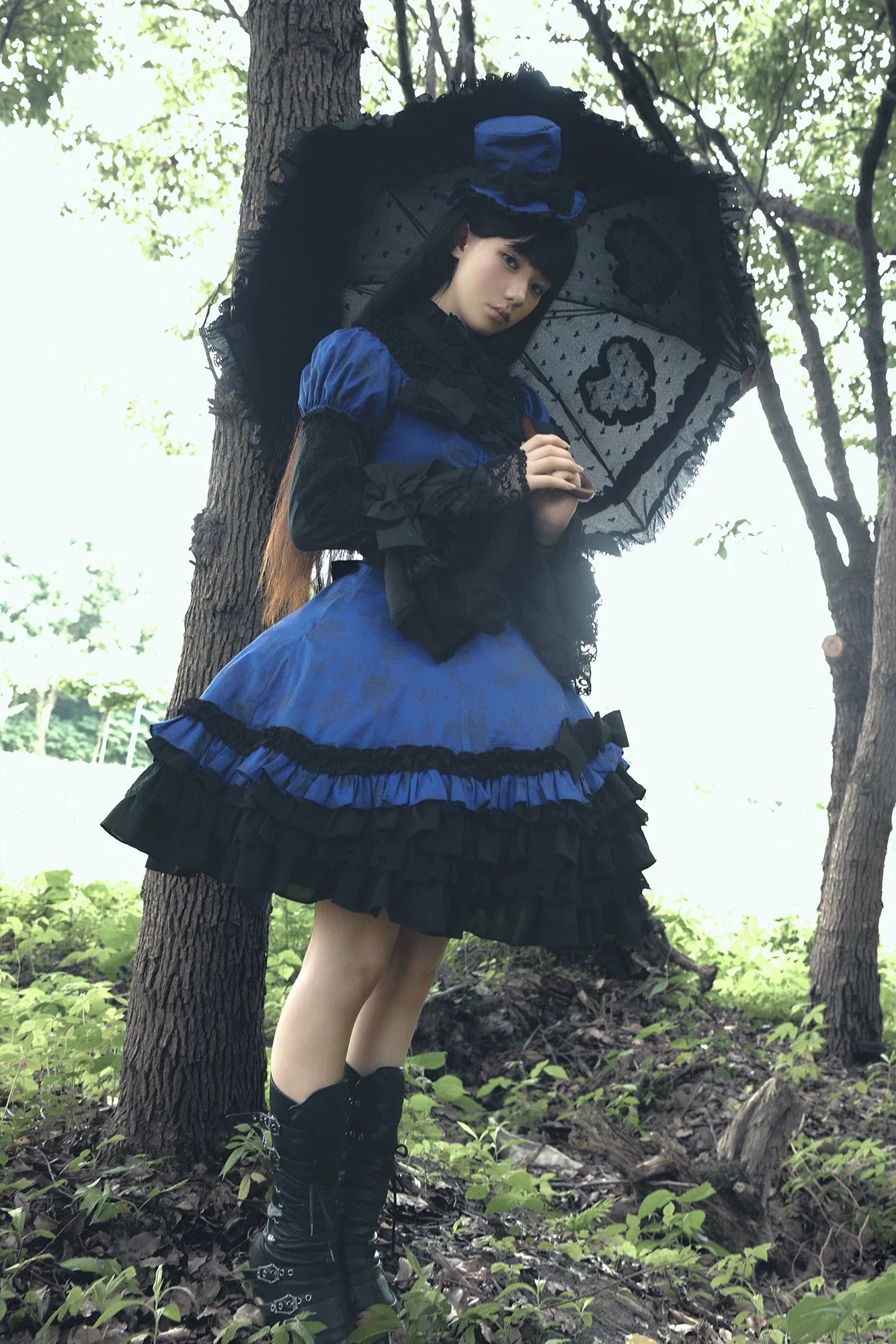 Bliss Bouquet - Cotton Old School Lolita Dress, Rose Print and Layered Hem and Accessories - image 14