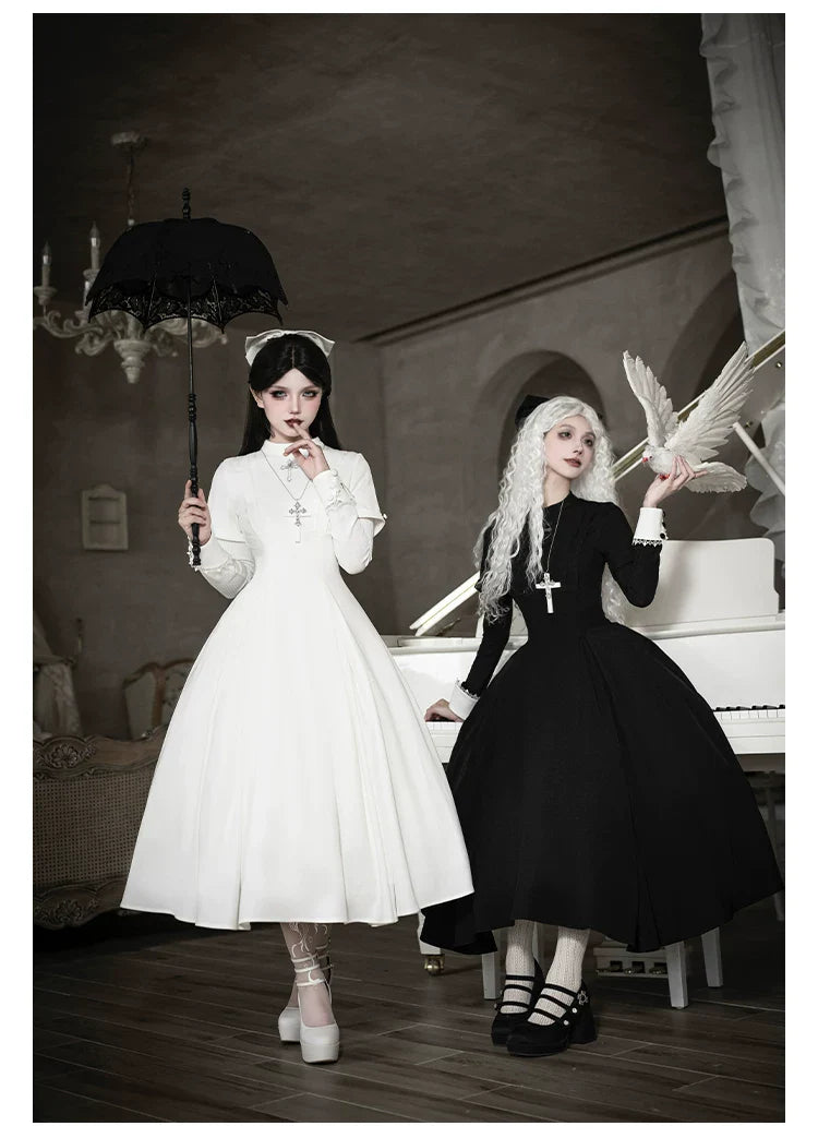 Nihil - Gothic Nun Lolita OP Dress, Irregular Hem Cape and Accessories - image 16