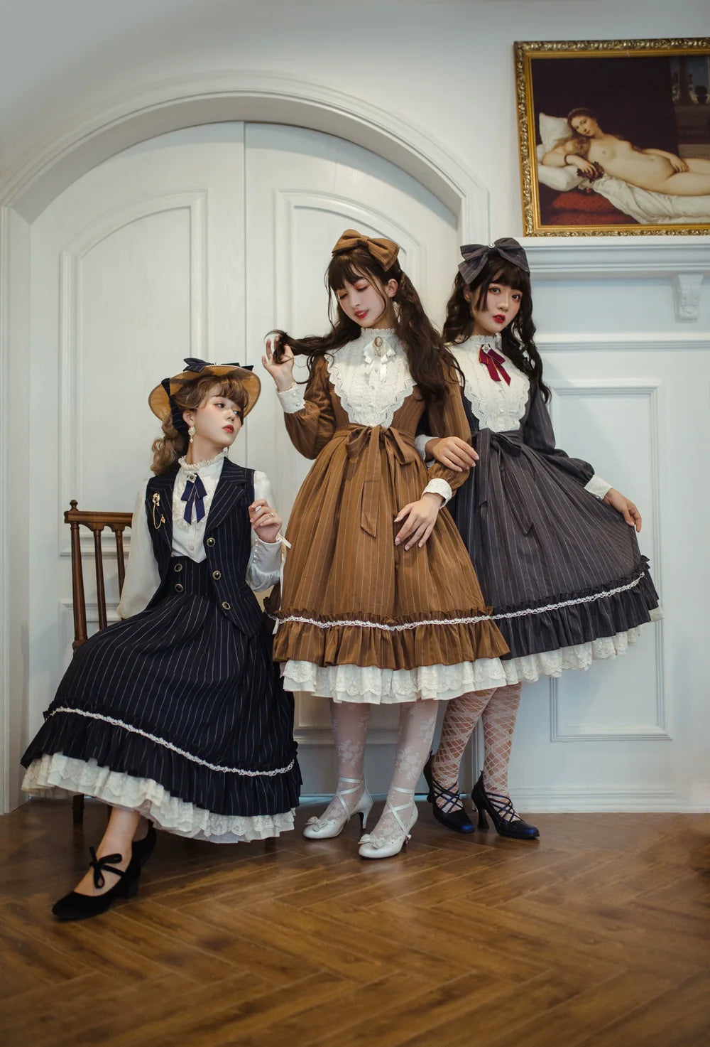 Rose Doll - Elegant Lolita Striped Fishbone Skirt - image 5