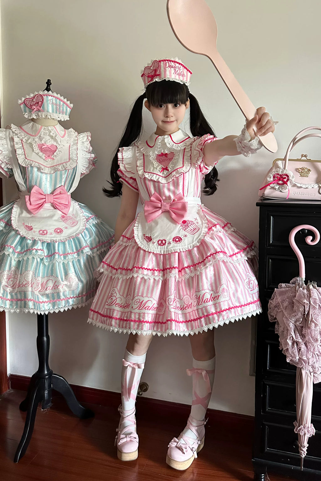 Sweet Butler - Maid Lolita Striped OP Dress, Embroidered Collar - image 13