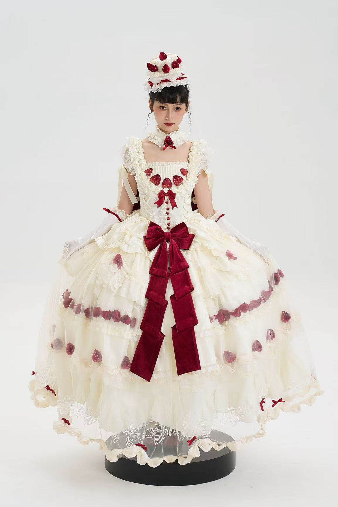 Strawberry Cream Cake White Sweet Lolita Bridal OP Set - image 1